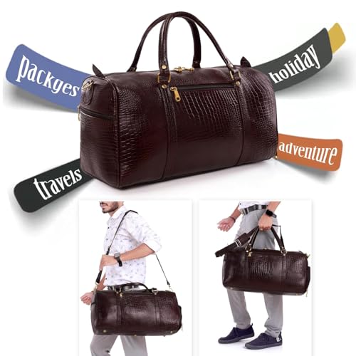 Image of RICHSIGN Leather Accessories 24 litres Duffle Bags for Men Travel (Weight-1 KG /1000 GR)(Dimension = H- 12 x L- 20 x W- 8 Inch) (U Brown-CRO)