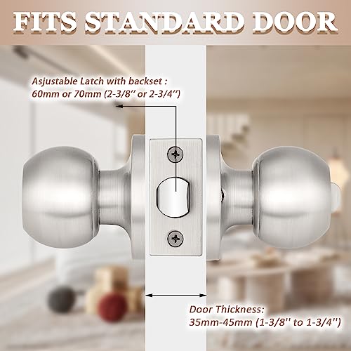 Probrico（3 Pack Entry Door Knob Keyed Alike,Satin Nickel Finish Door Lock Handle,Entry Door Lock/Ball Door Knobs With Lock And Same Key,Entrance Knob[Lock With 3 Combo Keys] For Office Or Front Door #TOP2