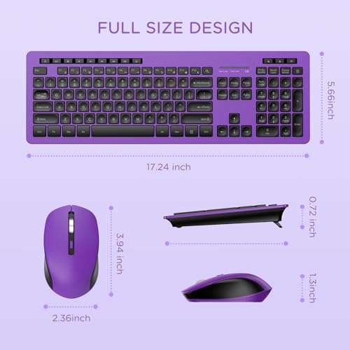 Image of seenda Wireless Keyboard and Mouse Combo, 2.4GHz Cordless Quiet Keyboard Mouse with USB Receiver, Full Size Cute Purple Combo, Compatible for Windows Laptop Computer Desktop PC, Black and Purple