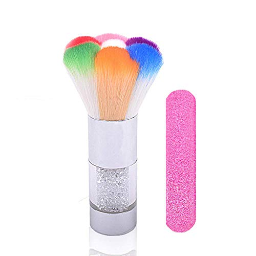 Nail Brush, MUMAX Professional Soft Cleaning Brush Colorful Crystal Art Nail Powder Dust Remover Brushes with Free Nails File Manicure Tool (Random Color)