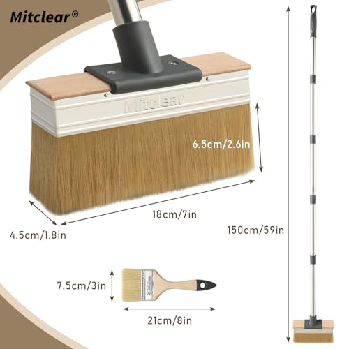 Mitclear Deckenbürste mit Langem Griff, 18cm Tapetenbürste mit Verlängerungsstangen, Kleisterbürste, Flächenstreicher, Malerbürste, Borstenpinsel, Lasurpinsel Holz Außen, Flächenpinsel