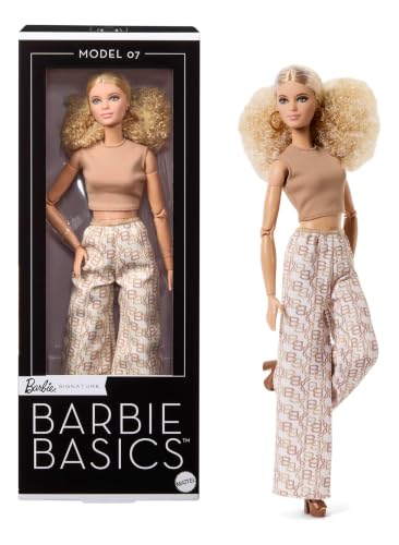 Image of Barbie Basics Model Collector Fashion Doll 07 with Blonde Hair & White Print Pants, Universal-fit Fashions & Posable Body