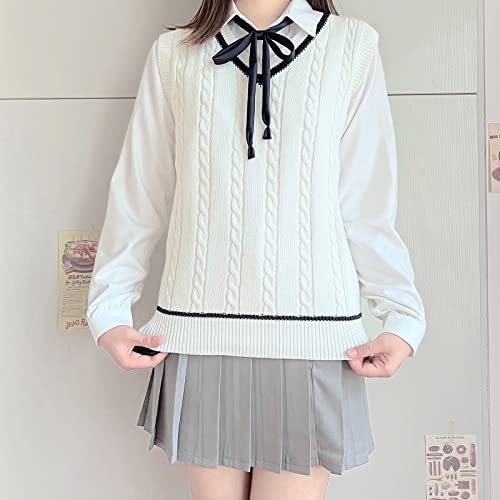Image of jinghuiyue Women's Stripe Sweater Vest Classic V Neck Cable Knit Vest Sleeveless Pullover Ribbed Tank Tops