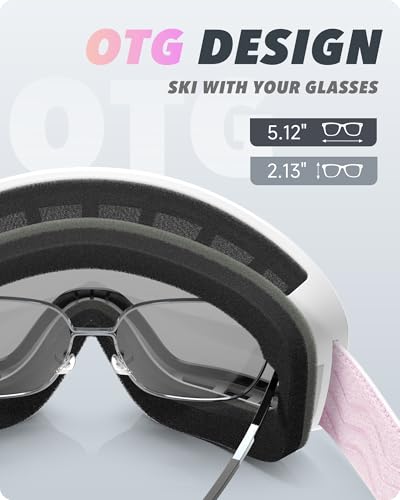 RIOROO Ski/Snowboard Goggles for Men Women, OTG Snow Goggles Anti Fog 100% UV Protection Snowboarding Goggles