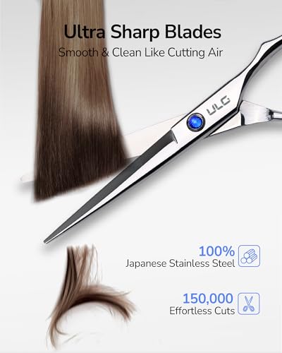 Image of ULG Hair Cutting Scissors Thinning Shears Kit Professional Hairdressing Texturizing Salon Razor Edge Scissor Barber Kit Plus 6.5 inch Silver