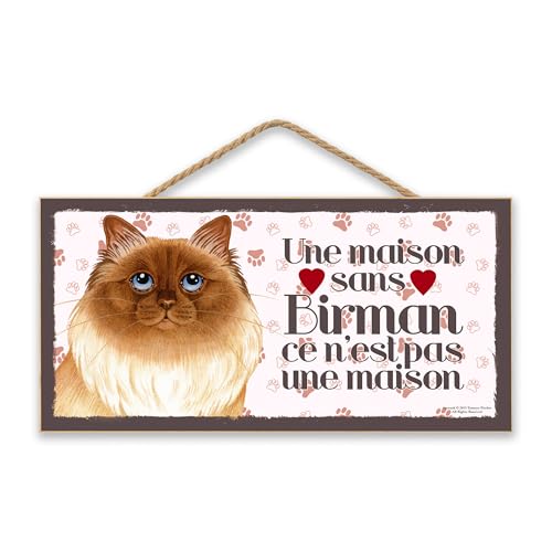 BIRMAN (56) - Affiche Decoration Murale. Panneau Bois. Inscription avec votre animal préféré. Pour votre maison. Pancarte Bois avec un chat.
