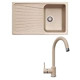Lavello composito una vasca più gocciolatoio Plados SP0861 + miscelatore PETRAMIX (Avena)
