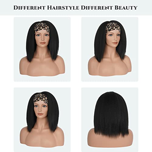 Aminow Kinky Straight Headband Wig, Soft & Natural As Human Hair, Wear And Go Glueless Wigs For Black Women, Long Black Italian Yaki Synthetic Half Wig 14" #TOP4