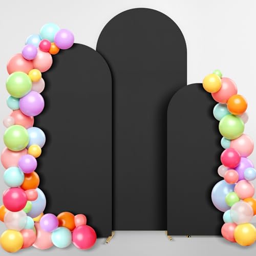 Dofilachy Arch Backdrop Cover - Arch Covers Stretchy Backdrop - Wedding Arch Cover Backdrop Fabric for Arch Backdrop Stand, Set of 3 Spandex Arch Backdrop Cover (4FT, 5FT, 6FT, Black)