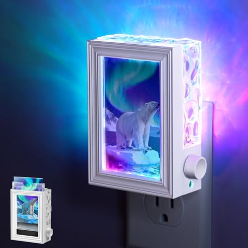 Image of Briignite Decorative Picture Frames Night Light Plug Into Wall, RGB Color Changing Backlit Northern Light Projector, Dusk to Dawn Sensor with 2.5 inchx3.5 inch Picture Frame for Kids Bedroom Decor Gift