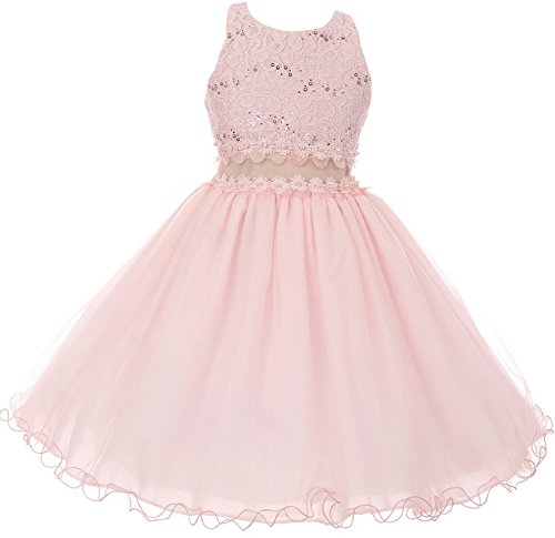 Big Girls' Sleeveless Glitter Floral Waistline Pageant Flower Girl Dress Pink 12 (C17B07) #TOP20