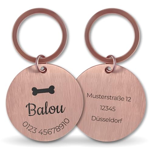 LAUBLUST Personalisierte Hundemarke mit Gravur für Halsband - Rund, Rosa, Edelstahl | Größen S, M, L - Personalisiertes Geschenk für Hunde & Hundebesitzer mit Name als Hundezubehör | inkl. Geschenkbox