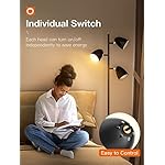 addlon Tree Floor Lamp with 3 Adjustable Rotating Lights and Matching LED Bulbs, Standing Tall Pole Lamps for Living Room, Bedroom, Home, Office - Black - Image 3