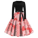 Vestido de fiesta de Navidad con cuello redondo y manga larga para mujer, vestido casual floral hasta la rodilla, Rosa intenso-b, M