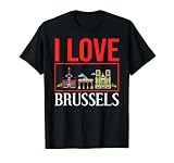 Amo Bruselas Bruselas Belgium City Skyline Mapa Viajes Camiseta