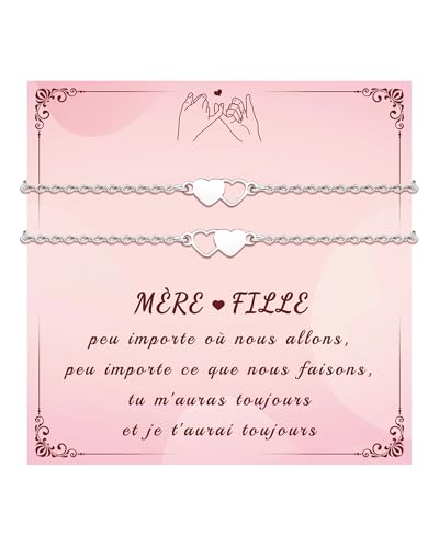 BOCHOI Cadeau Fetes Des Mere - Bracelet Mere Fille Cadeau Maman Filles Bracelets Assortis Pour 2 Pièce Bracelet Mère Fille - Idee Coeur Bijoux Femme...