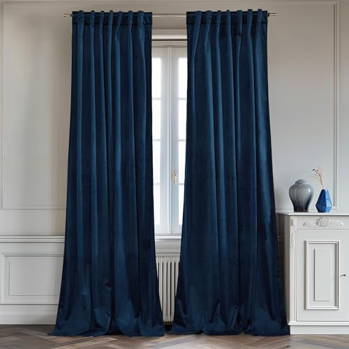 StangH Navy Blue Velvet Curtains Blackout for Bedroom, W62 x L90, 2 Panels