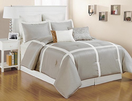 Legacy Decor 8 Pc. Faux Silk, Light Metallic Taupe And White Striped King Size Comforter Set #TOP22