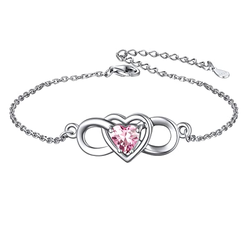 ChicSilver Infinity Heart Bracelet for Women 925 Sterling Silver Dainty Birthstone Bracelet Mothers Day Birthday Gifts Blue Aquamarine