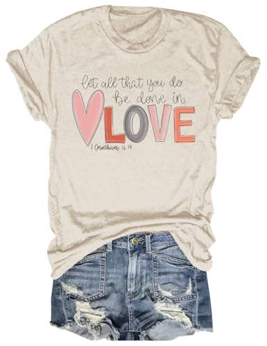 Valentine's Women's Wife's Day Graphic Tees Short Sleeve Heart Printed Shirts Blouse Tops