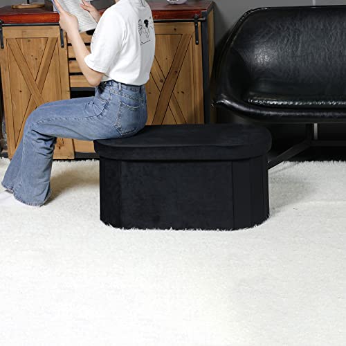 B Fsobeiialeo Storage Ottoman Bench Tufted Oval Ottomans Bench Foot Rest, Toy Chest Box Velvet Bench With Storage, Black 30"X15"X15" #TOP3