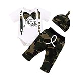 Infant Baby Boy Clothes Short Sleeve Romper Bodysuit Tops Camo Pants Hat 3PCS Outfit Set Summer Clot