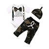 Aisheny 3 stks Baby Jongens Mode Camouflage Outfits Strik Letter Bedrukte Romper Lange Broek met Hoed 12-18 Maanden…