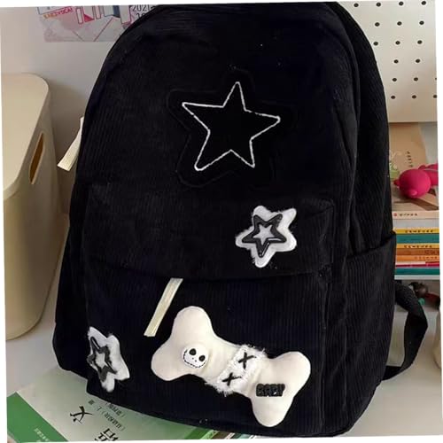 Mochila de pana con estrellas de gran capacidad y correa ajustable 4