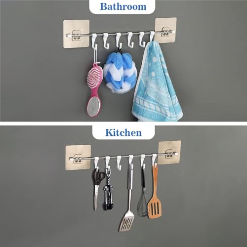 Image of KHEDU FAB 1 Pc's Premium Self Adhesive Kitchen Accessories Items Organizer Rack Stand, Wall Hanging Hooks Strong Without Drilling,Stainless Steel (Pack of 1)