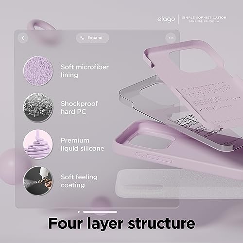 Image of elago Compatible with iPhone 15 Pro Case, Liquid Silicone Case, Full Body Protective Cover, Shockproof, Slim Phone Case, Anti-Scratch Soft Microfiber Lining, 6.1 inch (Light Lilac)