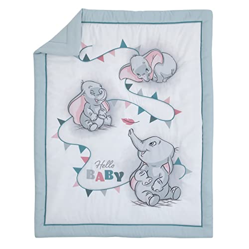 Disney Dumbo Hello Baby Grey And White Circus Banner 3 Piece Nursery Crib Bedding Set - Comforter, Fitted Crib Sheet, And Crib Skirt #TOP1