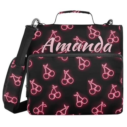 Image of Custom 3 Ring Zipper Binder Pink Neon Cherry Personalized Name 1.5 inch Binders Large Capacity Multi Pockets for School Office Supplies
