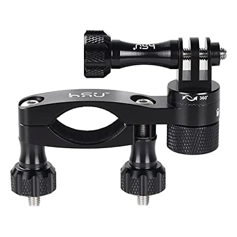 HSU Aluminum Bicycle Handlebar Mount Compatible for Gopro Hero 11/10/9/8/7/6/5/4/3 and Other Action Camera, 360 Degrees Rotary Mountain Bike Mount(Black) Cover