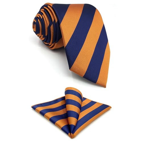 S&W SHLAX&WING Conjunto de gravata skinny masculina gravata listrada com bolso quadrado azul laranja