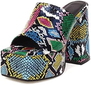 Hayvchoii Womens Chunky High Platform Heel Mules Square Peep Toe Slide Casual Sandals Modern Walking Clog Shoes Size 6 Snake Print