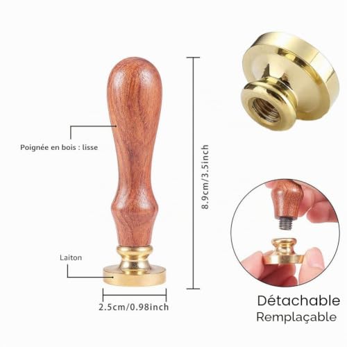 craspire Tampon de Cire, Tampons de Cire à Cacheter Feuille de Ginkgo Rétro Bois Tampon Cachet de Cire 25mm Amovible Joint en Laiton Manche en Bois pour Enveloppes Invitations Embellissement – vue 2