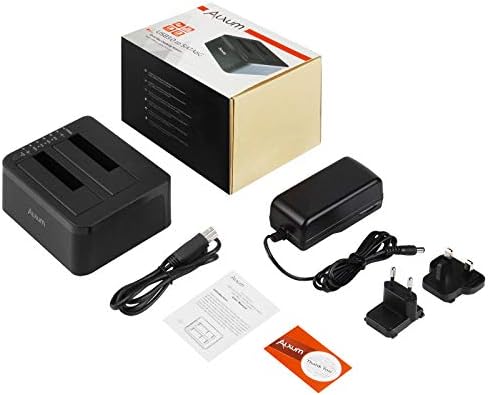 Alxum External Hard Drive Docking Station with USB-C Cable, Two Bay SATA Hard Drive Caddy Dock with Offline Clone Function for 2.5 Inch and 3.5 Inch HDD SSD up to 2 x 18TB