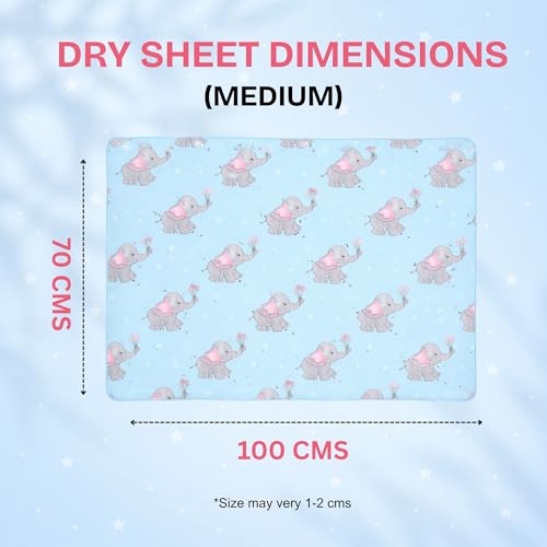 Image of Zikku Printed Dry Sheets for Baby Medium Size Soft |Comfortable |Extra Absorbency|Fast Dry (100x70 cm, Blue, Elephant Print)