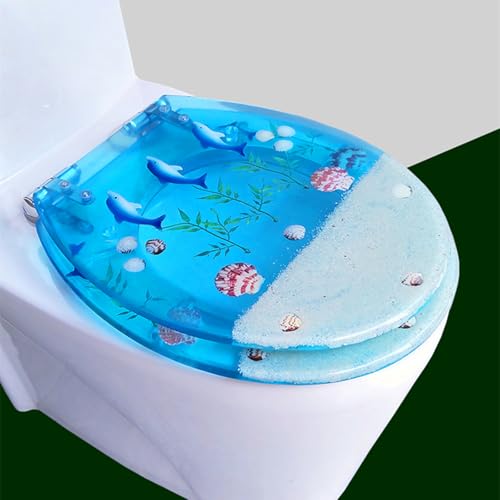Wansiman Asiento De Inodoro Decorativo,Tapas De Asiento De Inodoro De Resina,Tapadera WC Universal De Resina,Asiento De Inodoro De Resina Silencioso,Asiento De Inodoro con Peces