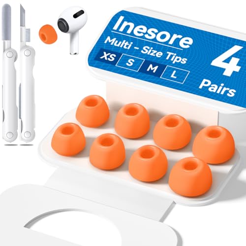 Inesore【4組】イヤーピース AirPods Pro 2/1 対応 (XS/S/M/Lサイズ 各1ペア) 携帯用収納ケース & クリーニングペン、ノイズ低減穴と内蔵防塵スクリーンを備えており、Apple AirPods Pro 交換用 イヤーチップ 説明書付き -オレンジ（Amazon）