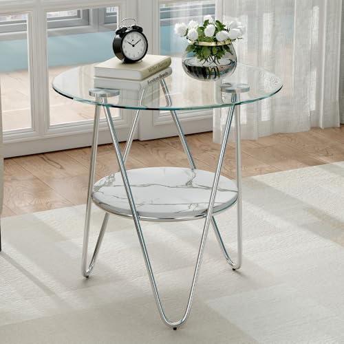 ASYA-Glass-End-Table-with-Storage-2-Tier-Round-Side-Table-with-Tempered-Glass-Metal-Frame-Living-Room-End-Table-for-Small-Space-Faux-Marble
