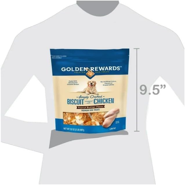 Golden~Rewards Peanut Butter Flavor Chicken Wrapped Biscuit Dog Treats, 32 Oz ~ Low Fat ~ 1 Pack.