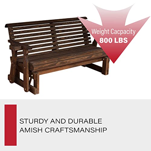 Image of Amish Casual Heavy Duty 800 Lb Roll Back Pressure Treated Porch Glider with Cupholders (4 Foot, Dark Walnut Stain)