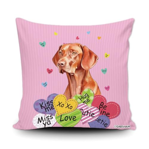 GABSHAIM Vizsla Watercolor Dog Pink Hearts Pillow Cover Valentines Day Anniversary Wedding Cushion Case Pillowcase 18X18 Inch Canvas Double Side