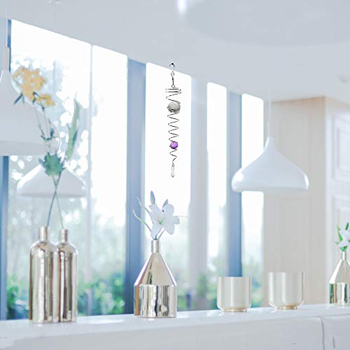 Uoudio Gazing Ball Spiral Tail Wind Spinner Stabilizegr，Indoor Outdoor Decoration Stainless Steel Crystal Glass Ball With Hanging Swivel Hook 13" Inch (Purple) #TOP4