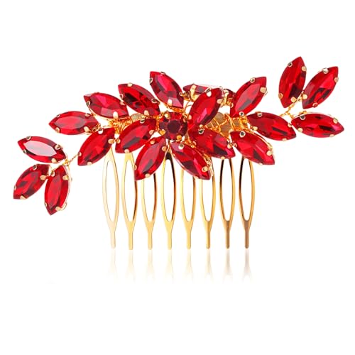 Ymapinc Rot Kristall French Comb Hochzeit Haarschmuck Damen Braut Haarkamm Gold für Verabredungen Hochzeiten Abendessen Feiertagspartys
