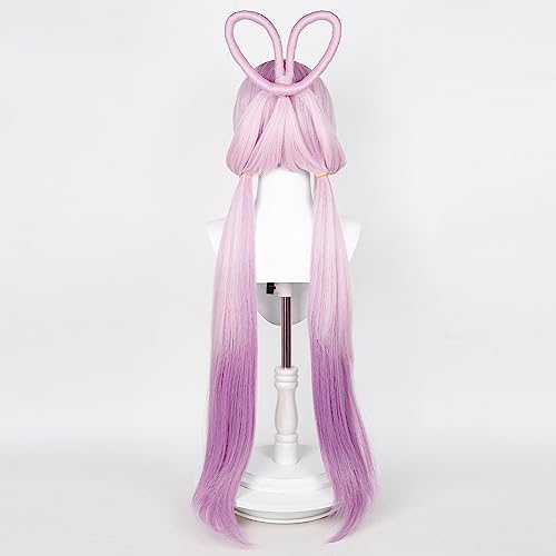 Image of Chinese Ancient Style Wig Anime Pink Purple Gradient Wigs Women Long Straight Wig with Ponytail Bangs Buns COS Game Cosplay Wigs Halloween,Christmas,Comic con,Game Show,Party