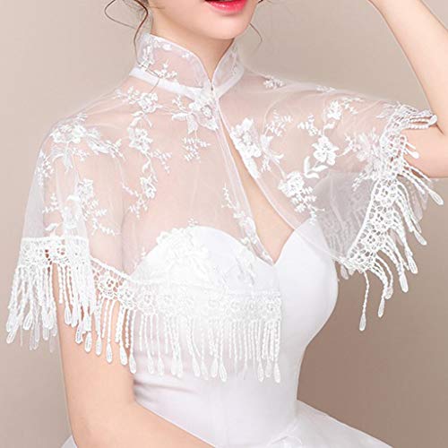 Wedding Shawl High Neck for Jacket Wedding Floral Lace Bridal Wraps Cape Women S, 30cm, White2