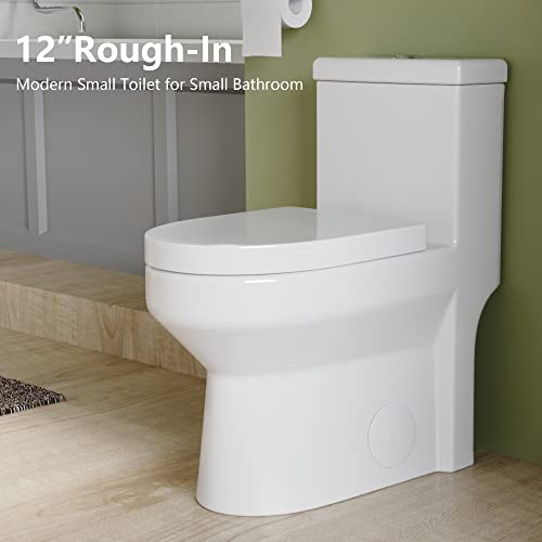 Deervalley Dv-1F52812-1 Small Compact One Piece Toilet, Dual Flush Toilet For Bathroom, 12" Rough-In Toilet & Soft Closing Toilet Seat, Liberty 1.28 Gallons Per Minute Gpf Toilets(White) #TOP2