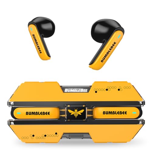 Transformers Bumblebee Official Bluetooth 5.4 Headphones Wireless Earbuds with ENC Noise Cancelling Mic | Durable Alloy Earbud Case | Immersive Soundfor Gaming & Commute | Yellow